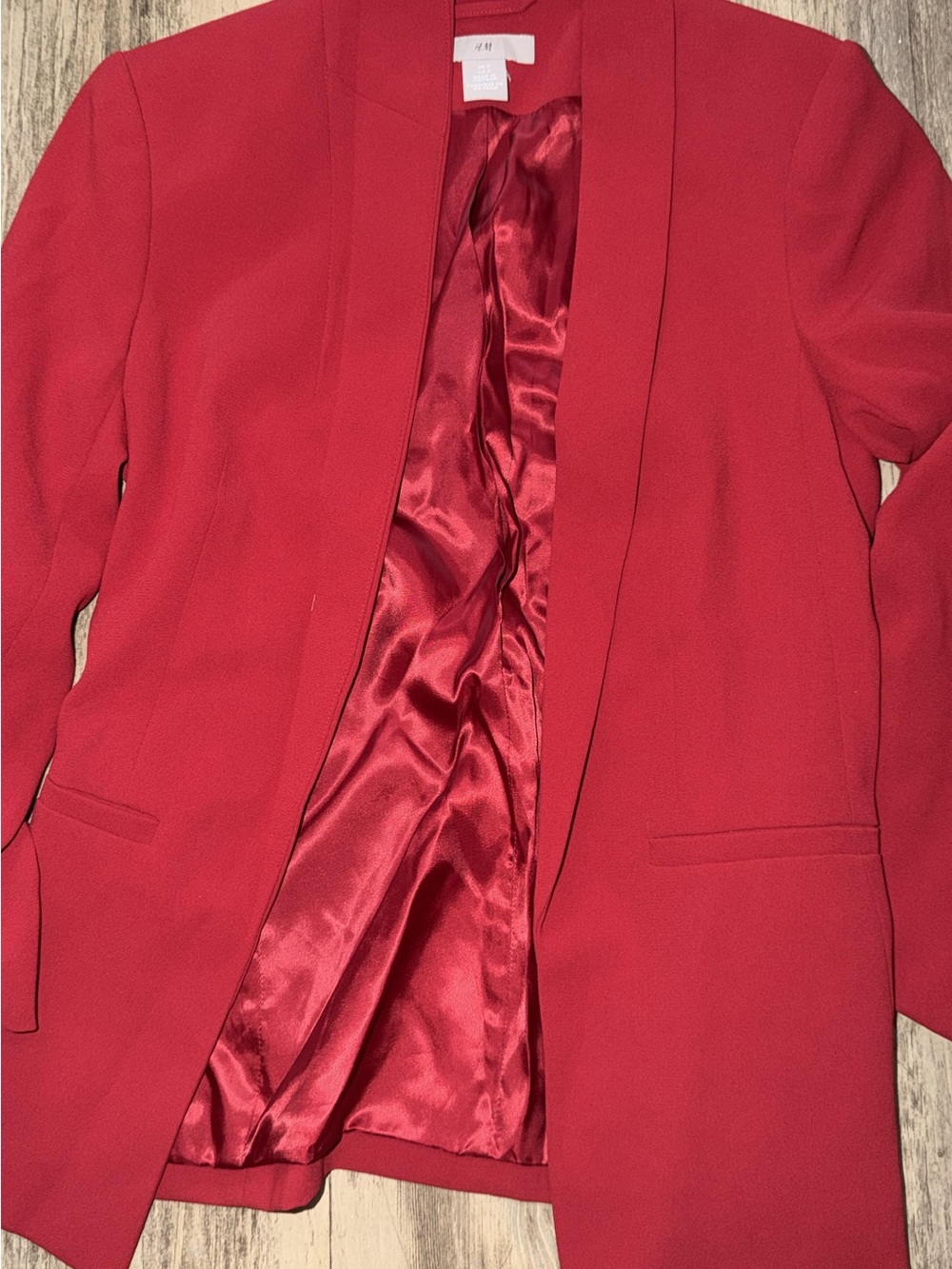 H&M Red Collarless Open-Front Blazer